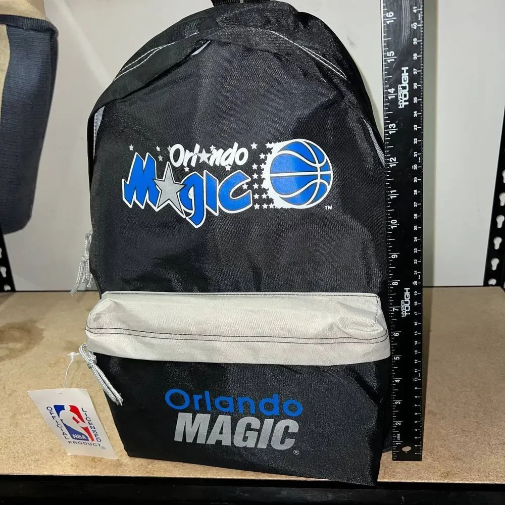 Vintage Orlando Magic Backpack Bag Black NBA Nasco Lightweight Printed